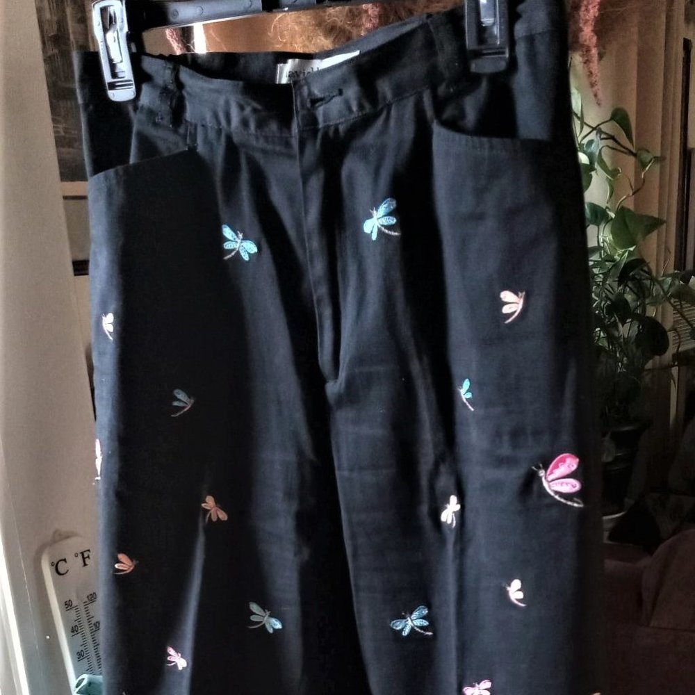 EUC beautiful embroidered DragonFly David Broods 100% cotton black jeans